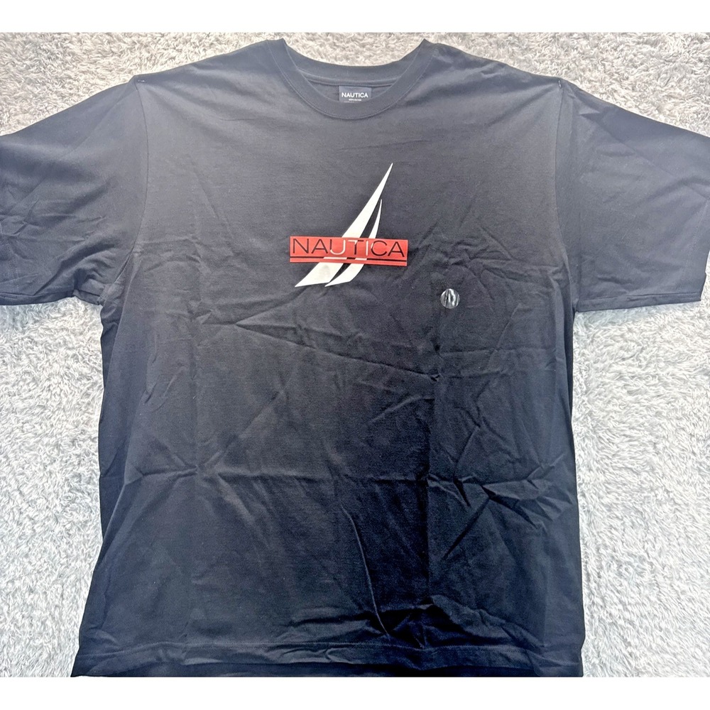 Nautica Shirt Adult Extra Large Black Sailing Boat Mens Logo Y2K Lo Head XL